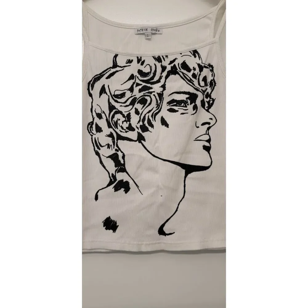 Patrick Church Classical Portrait Ribbed Tank Top Gay Pride White Queer Art Sz.L